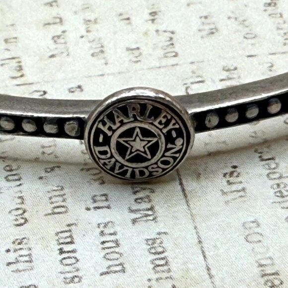 Harley-Davidson Silver Bangle Bracelet Studded With Logo Biker Jewelry Marked - Picture 3 of 15